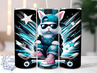 Skater Bunny Skateboard Tumbler, Skater Rabbit Cup, Cool Bunny Wrap, Skate Life Tumbler, Easter Skater Mug, Cute Bunny Skateboard Gift, Fun Animal Skater Design Sublimation ToriDesigns 