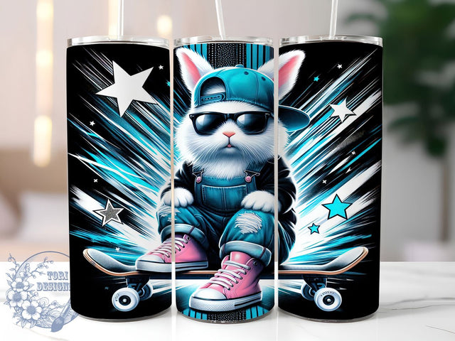 Skater Bunny Skateboard Tumbler, Skater Rabbit Cup, Cool Bunny Wrap, Skate Life Tumbler, Easter Skater Mug, Cute Bunny Skateboard Gift, Fun Animal Skater Design Sublimation ToriDesigns 