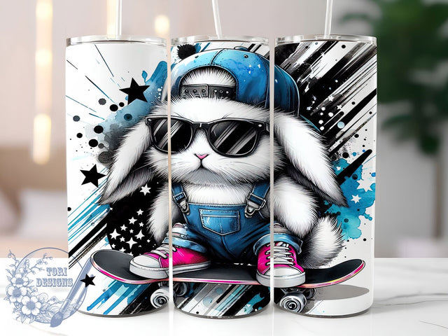 Skater Bunny Skateboard Tumbler, Skater Rabbit Cup, Cool Bunny Wrap, Skate Life Tumbler, Easter Skater Mug, Cute Bunny Skateboard Gift, Fun Animal Skater Design Sublimation ToriDesigns 