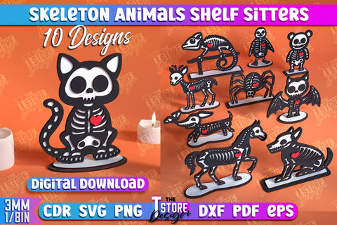 Skeleton Animals Shelf Sitters Bundle | Halloween Skeleton | Little Monsters | CNC File SVG The T Store Design 