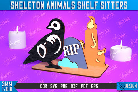 Skeleton Animals Shelf Sitters Bundle | Halloween Skeleton | Little Monsters | CNC Files SVG Fly Design 