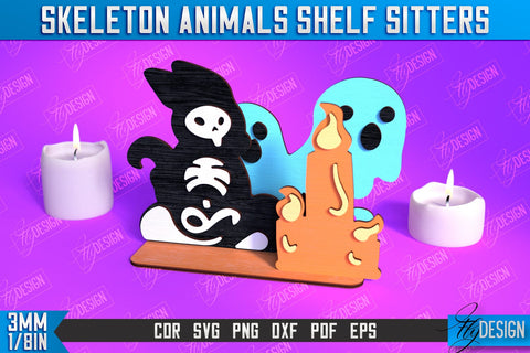 Skeleton Animals Shelf Sitters Bundle | Halloween Skeleton | Little Monsters | CNC Files SVG Fly Design 