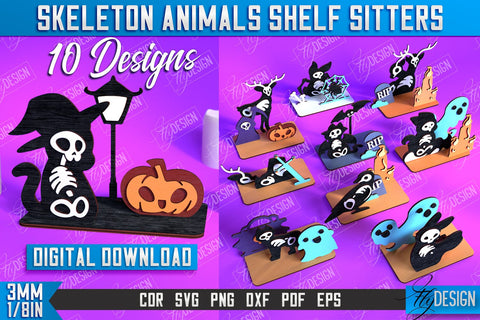 Skeleton Animals Shelf Sitters Bundle | Halloween Skeleton | Little Monsters | CNC Files SVG Fly Design 