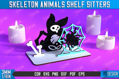 Skeleton Animals Shelf Sitters Bundle | Halloween Skeleton | Little Monsters | CNC Files SVG Fly Design 