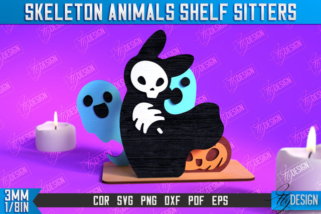 Skeleton Animals Shelf Sitters | Halloween Skeleton | Little Monsters | CNC File SVG Fly Design 