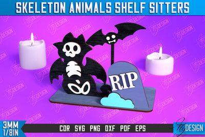 Skeleton Animals Shelf Sitters | Halloween Skeleton | Little Monsters | CNC File SVG Fly Design 