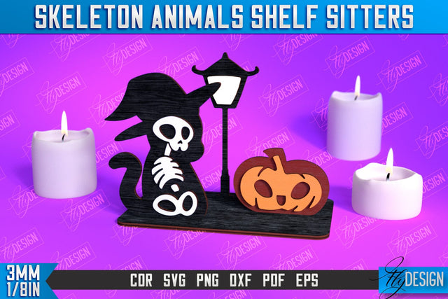 Skeleton Animals Shelf Sitters | Halloween Skeleton | Little Monsters | CNC File SVG Fly Design 