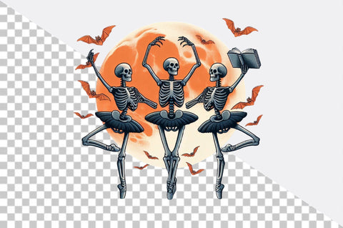 Skeleton ballerinas dancing under Moon Sublimation Clipart Sublimation SVGArt 