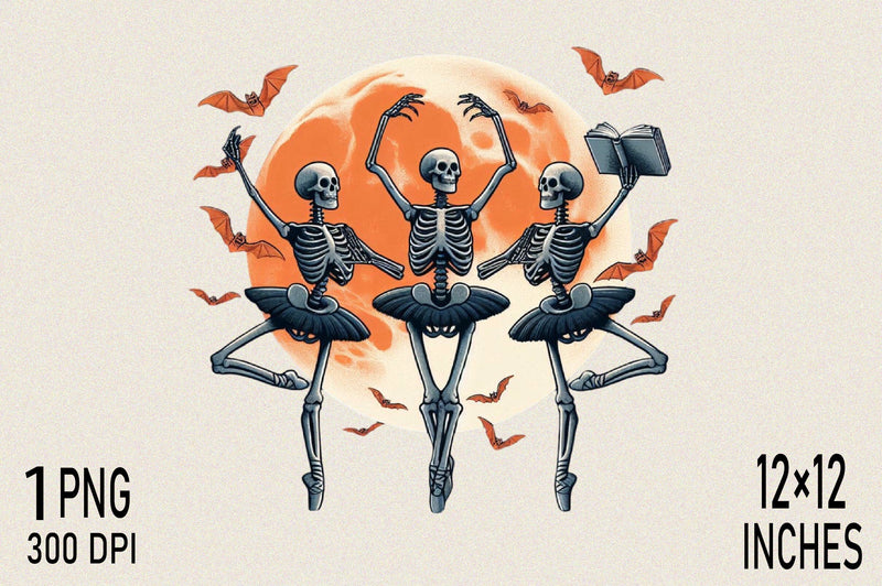 Skeleton ballerinas dancing under Moon Sublimation Clipart Sublimation SVGArt 