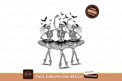 Skeleton Ballerinas Dancing With Bats Artwork Sublimation Designangry 