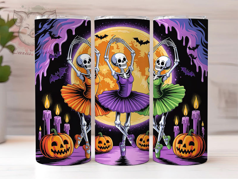 Skeleton Ballet Spooky Dance Tumbler, Halloween Dancer Cup, 20Oz Skinny Tumbler Wrap, Spooky Ballet Sublimation, Gothic Dance Gift Idea, Skeleton Halloween Cup, Digital Spooky Art Sublimation Lara' s Designs 