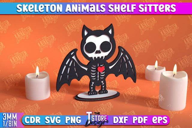 Skeleton Bat Shelf Sitters | Halloween Skeleton | Little Monsters | CNC File SVG The T Store Design 