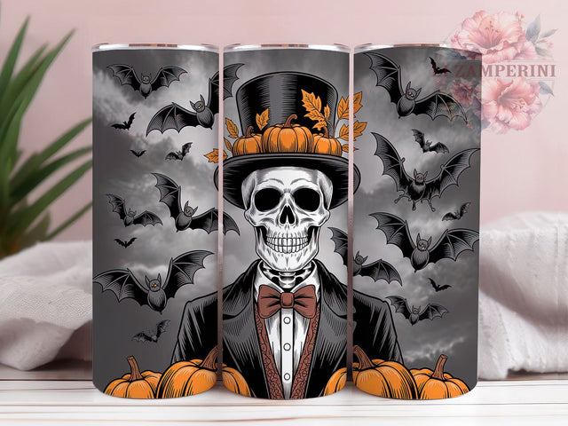 Skeleton Bats Spooky Pumpkin Tumbler, Spooky Pumpkin Wrap, Halloween Skeleton Cup, 20Oz Sublimation Design, Gothic Fall Drinkware, Haunted Night Mug, Creepy Halloween Tumbler Sublimation Li Zamperini 