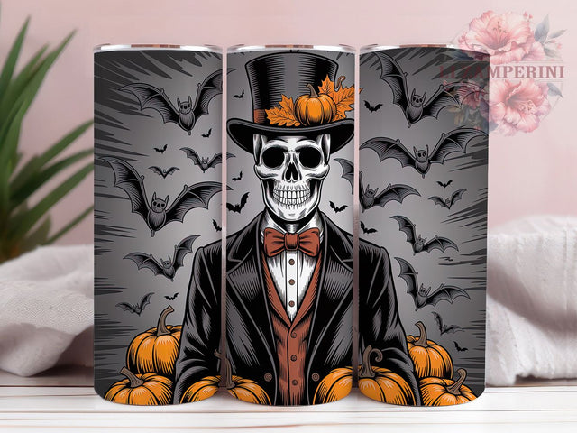 Skeleton Bats Spooky Pumpkin Tumbler, Spooky Pumpkin Wrap, Halloween Skeleton Cup, 20Oz Sublimation Design, Gothic Fall Drinkware, Haunted Night Mug, Creepy Halloween Tumbler Sublimation Li Zamperini 