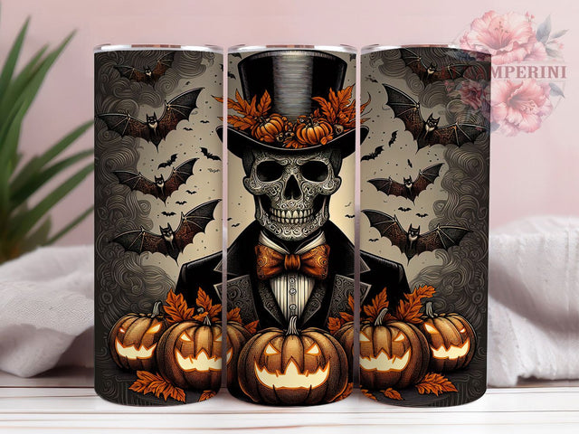Skeleton Bats Spooky Pumpkin Tumbler, Spooky Pumpkin Wrap, Halloween Skeleton Cup, 20Oz Sublimation Design, Gothic Fall Drinkware, Haunted Night Mug, Creepy Halloween Tumbler Sublimation Li Zamperini 