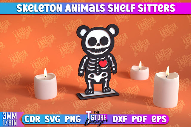 Skeleton Bear Shelf Sitters | Halloween Skeleton | Little Monsters | CNC File SVG The T Store Design 