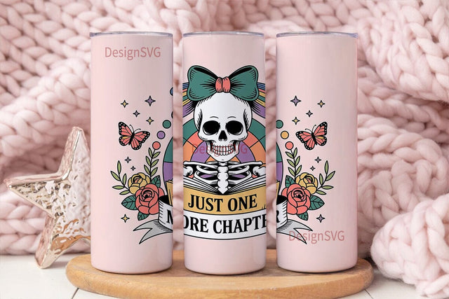 Skeleton Book Lover 20oz Tumbler Wrap Sublimation DesignSVG 