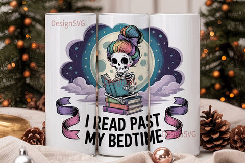 Skeleton Bookworm 20oz Tumbler Wrap Sublimation DesignSVG 