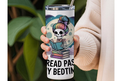 Skeleton Bookworm 20oz Tumbler Wrap Sublimation DesignSVG 