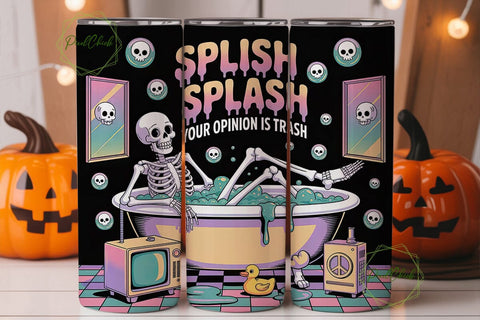 Skeleton Bubble Bath 20oz Tumbler Wrap Sublimation PixelChick 
