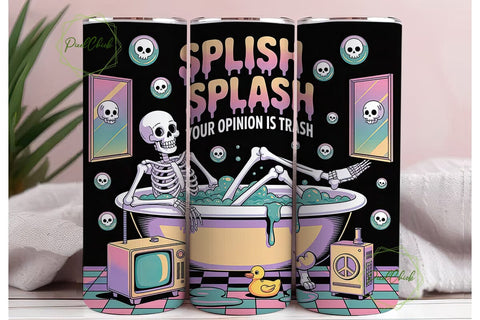 Skeleton Bubble Bath 20oz Tumbler Wrap Sublimation PixelChick 