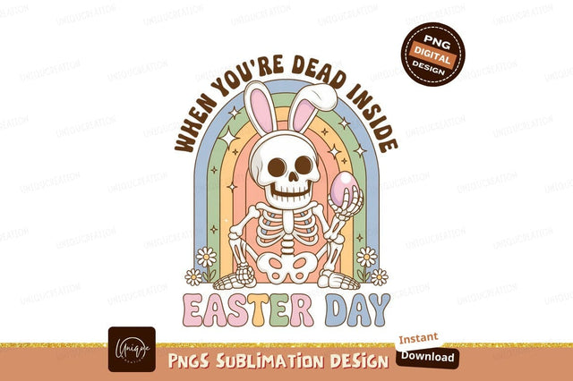 Skeleton bunny holding easter egg with rainbow image Sublimation Designangry 