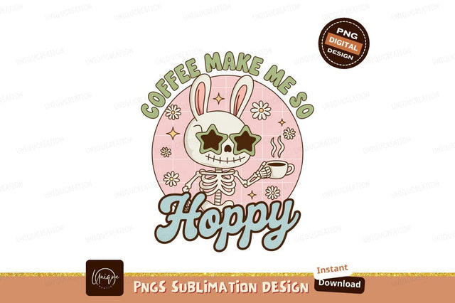 Skeleton bunny with coffee and star glasses image Sublimation Designangry 