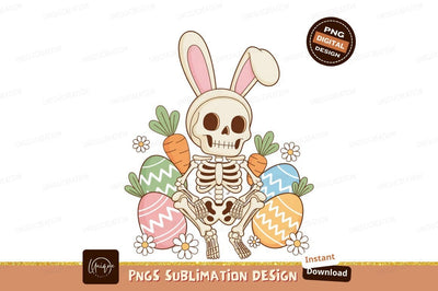 Skeleton bunny with easter eggs and carrots image Sublimation Designangry 