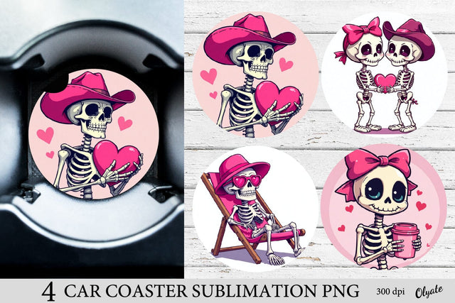Skeleton Car Coaster PNG. Valentine’s Day Car Coaster Sublimation Olga Terlyanskaya 