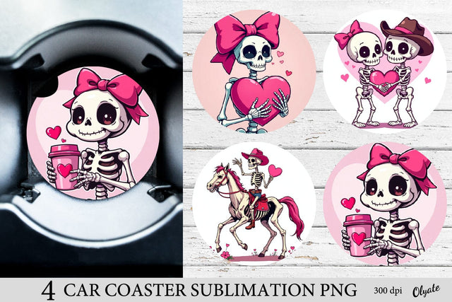 Skeleton Car Coaster PNG. Valentine’s Day Car Coaster Sublimation Olga Terlyanskaya 