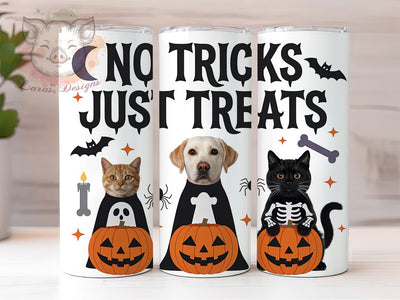 Skeleton Cat Dog Halloween Tumbler Wrap, Skeleton Cat Dog Design, No Tricks Just Treats, Spooky Pumpkin Sublimation, Cute Halloween Pets, Fall Drinkware Art, Sublimation PNG Wrap Sublimation Lara' s Designs 