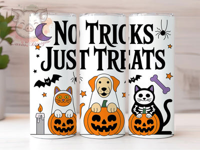 Skeleton Cat Dog Halloween Tumbler Wrap, Skeleton Cat Dog Design, No Tricks Just Treats, Spooky Pumpkin Sublimation, Cute Halloween Pets, Fall Drinkware Art, Sublimation PNG Wrap Sublimation Lara' s Designs 