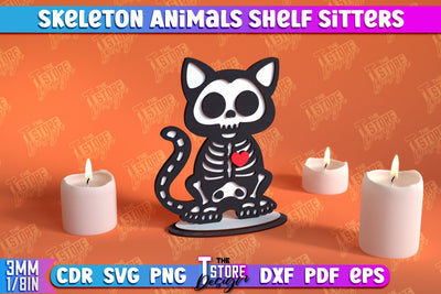 Skeleton Cat Shelf Sitters | Halloween Skeleton | Little Monsters | CNC File SVG The T Store Design 
