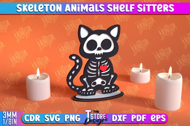 Skeleton Cat Shelf Sitters | Halloween Skeleton | Little Monsters | CNC File SVG The T Store Design 