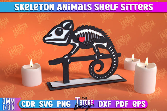 Skeleton Chameleon Shelf Sitters | Halloween Skeleton | Little Monsters | CNC File SVG The T Store Design 