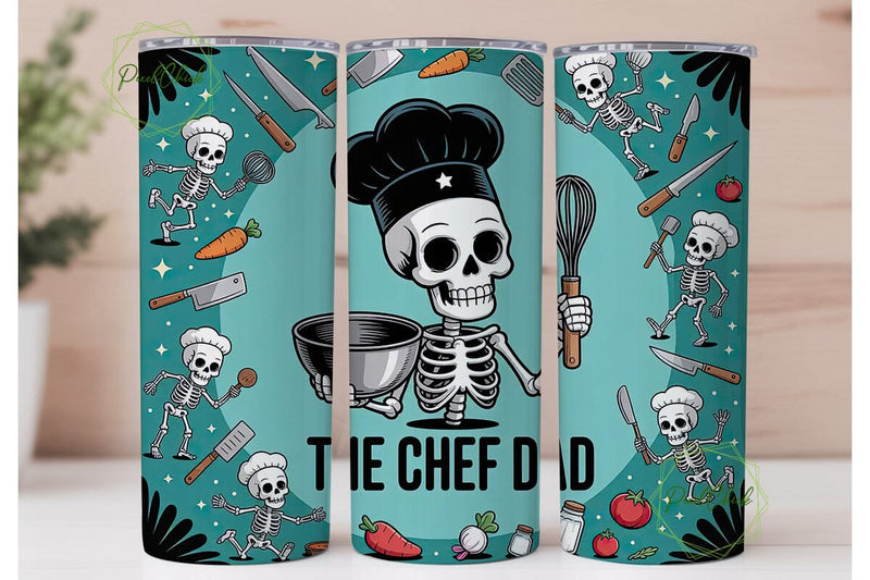 Skeleton Chef Dad 20oz Tumbler Wrap Sublimation PixelChick 