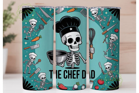Skeleton Chef Dad 20oz Tumbler Wrap Sublimation PixelChick 
