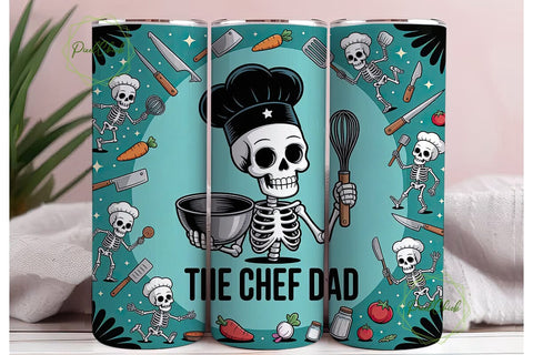 Skeleton Chef Dad 20oz Tumbler Wrap Sublimation PixelChick 