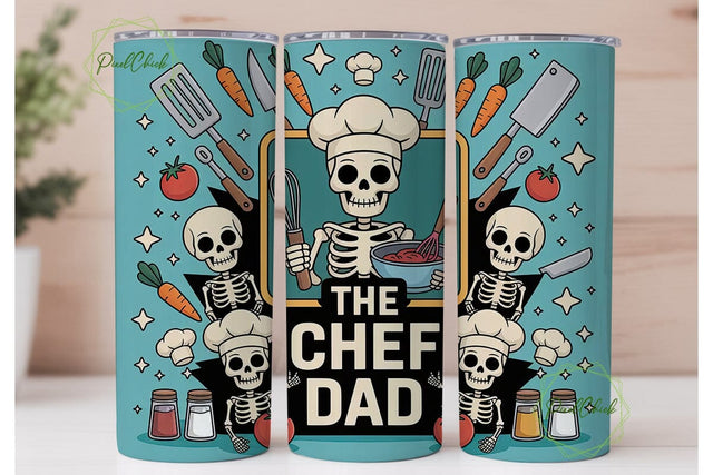 Skeleton Chef Dad 20oz Tumbler Wrap Sublimation PixelChick 