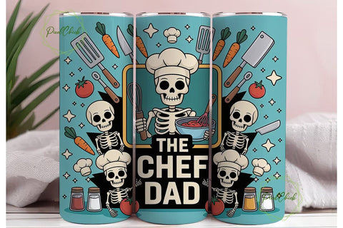 Skeleton Chef Dad 20oz Tumbler Wrap Sublimation PixelChick 