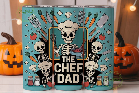 Skeleton Chef Dad 20oz Tumbler Wrap Sublimation PixelChick 