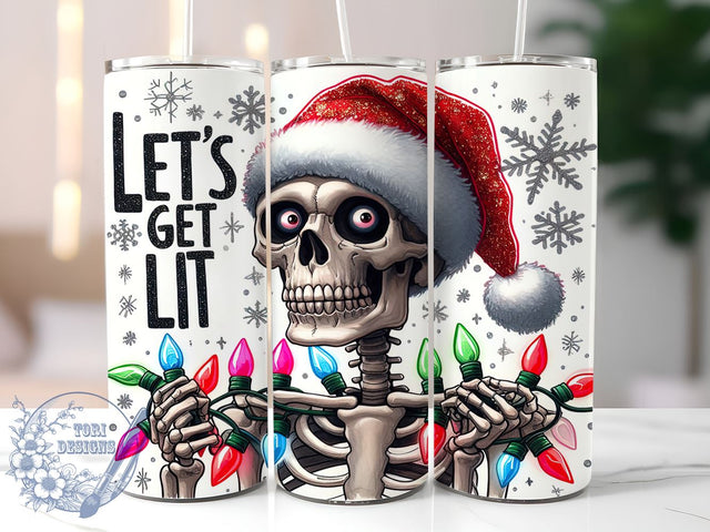 Skeleton Christmas, Let’s Get Lit, Sarcastic Tumbler, 20oz Tumbler, Holiday Sublimation, Funny Drinkware, PNG File, Christmas Humor Sublimation ToriDesigns 