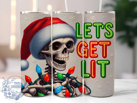 Skeleton Christmas, Let’s Get Lit, Sarcastic Tumbler, 20oz Tumbler, Holiday Sublimation, Funny Drinkware, PNG File, Christmas Humor Sublimation ToriDesigns 