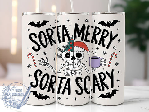 Skeleton Christmas, Sorta Merry, Sorta Scary, Tumbler Design, Sublimation PNG, 20 oz Tumbler, Halloween Christmas, Spooky Holiday Drinkware Sublimation ToriDesigns 