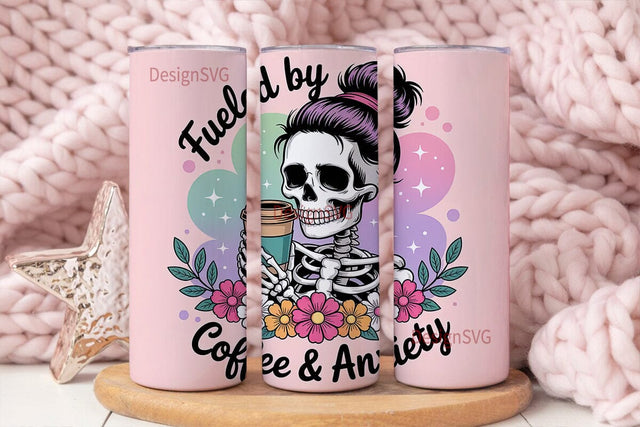 Skeleton Coffee & Anxiety 20oz Tumbler Sublimation DesignSVG 