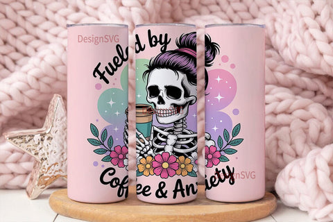 Skeleton Coffee & Anxiety 20oz Tumbler Sublimation DesignSVG 