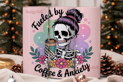 Skeleton Coffee & Anxiety 20oz Tumbler Sublimation DesignSVG 