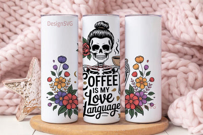 Skeleton Coffee Love 20oz Tumbler Wrap Sublimation DesignSVG 