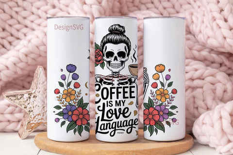 Skeleton Coffee Love 20oz Tumbler Wrap Sublimation DesignSVG 