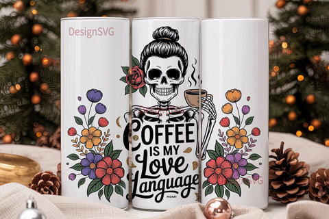 Skeleton Coffee Love 20oz Tumbler Wrap Sublimation DesignSVG 